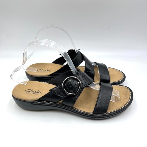 Clarks Womens Size 8M Black Leather Slip On Slides Comfort Sandals Shoes - Picture 1 of 13